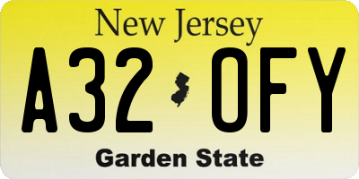 NJ license plate A32OFY