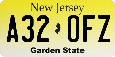 NJ license plate A32OFZ