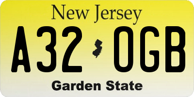 NJ license plate A32OGB