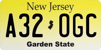 NJ license plate A32OGC