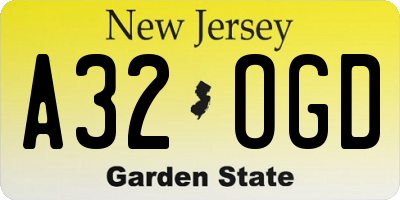 NJ license plate A32OGD