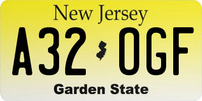 NJ license plate A32OGF