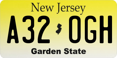 NJ license plate A32OGH