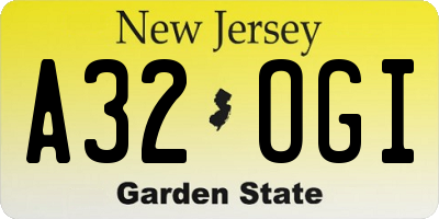 NJ license plate A32OGI