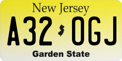 NJ license plate A32OGJ