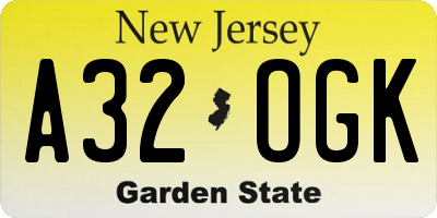 NJ license plate A32OGK