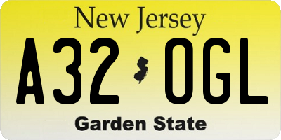 NJ license plate A32OGL