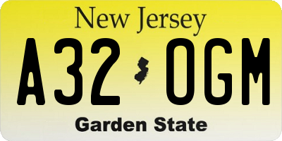NJ license plate A32OGM