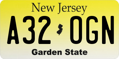 NJ license plate A32OGN