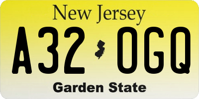 NJ license plate A32OGQ