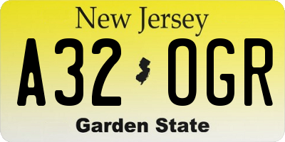 NJ license plate A32OGR