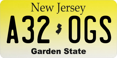 NJ license plate A32OGS