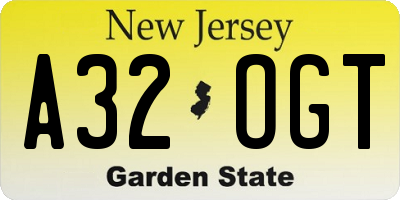 NJ license plate A32OGT