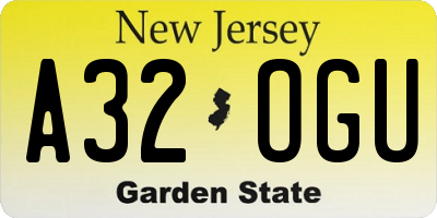 NJ license plate A32OGU