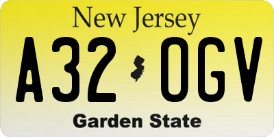 NJ license plate A32OGV