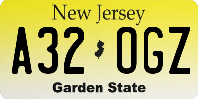 NJ license plate A32OGZ