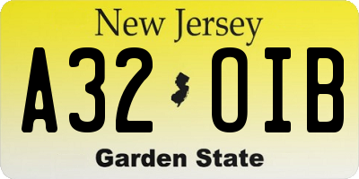 NJ license plate A32OIB