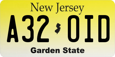 NJ license plate A32OID