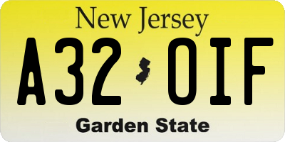 NJ license plate A32OIF