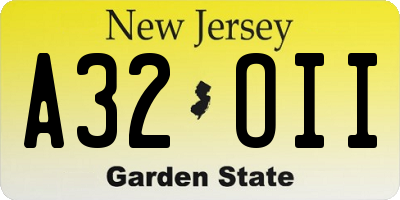 NJ license plate A32OII