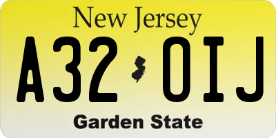 NJ license plate A32OIJ