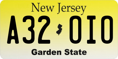 NJ license plate A32OIO