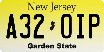 NJ license plate A32OIP