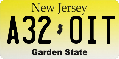 NJ license plate A32OIT