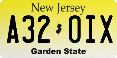 NJ license plate A32OIX