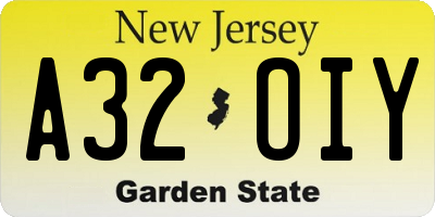 NJ license plate A32OIY