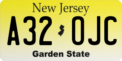 NJ license plate A32OJC