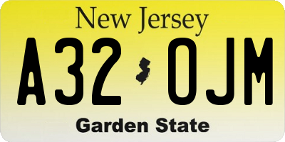 NJ license plate A32OJM
