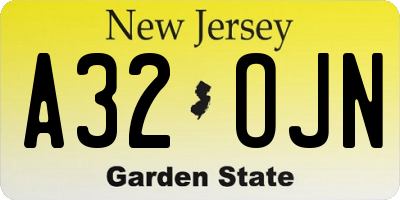 NJ license plate A32OJN