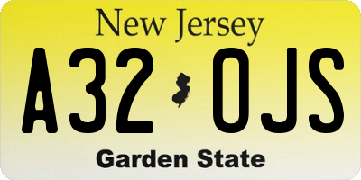 NJ license plate A32OJS
