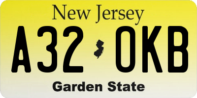 NJ license plate A32OKB