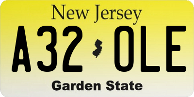 NJ license plate A32OLE
