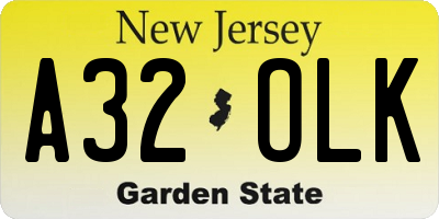 NJ license plate A32OLK