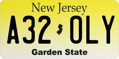 NJ license plate A32OLY