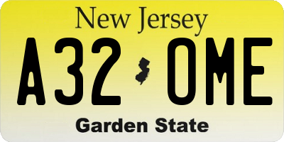 NJ license plate A32OME