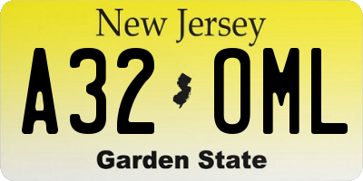 NJ license plate A32OML