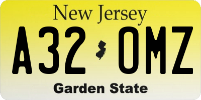 NJ license plate A32OMZ