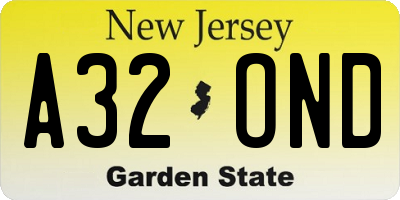 NJ license plate A32OND