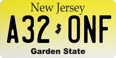NJ license plate A32ONF