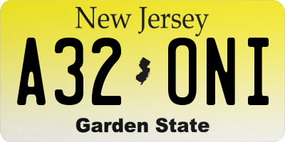 NJ license plate A32ONI