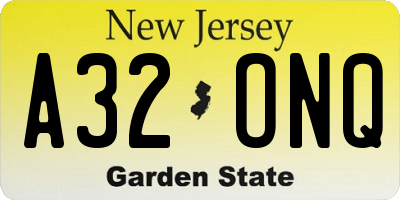 NJ license plate A32ONQ