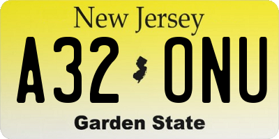 NJ license plate A32ONU