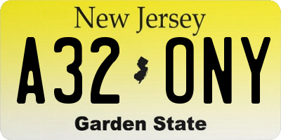 NJ license plate A32ONY