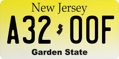 NJ license plate A32OOF