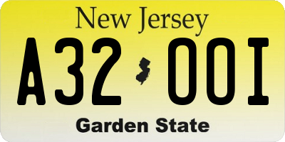 NJ license plate A32OOI
