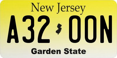 NJ license plate A32OON